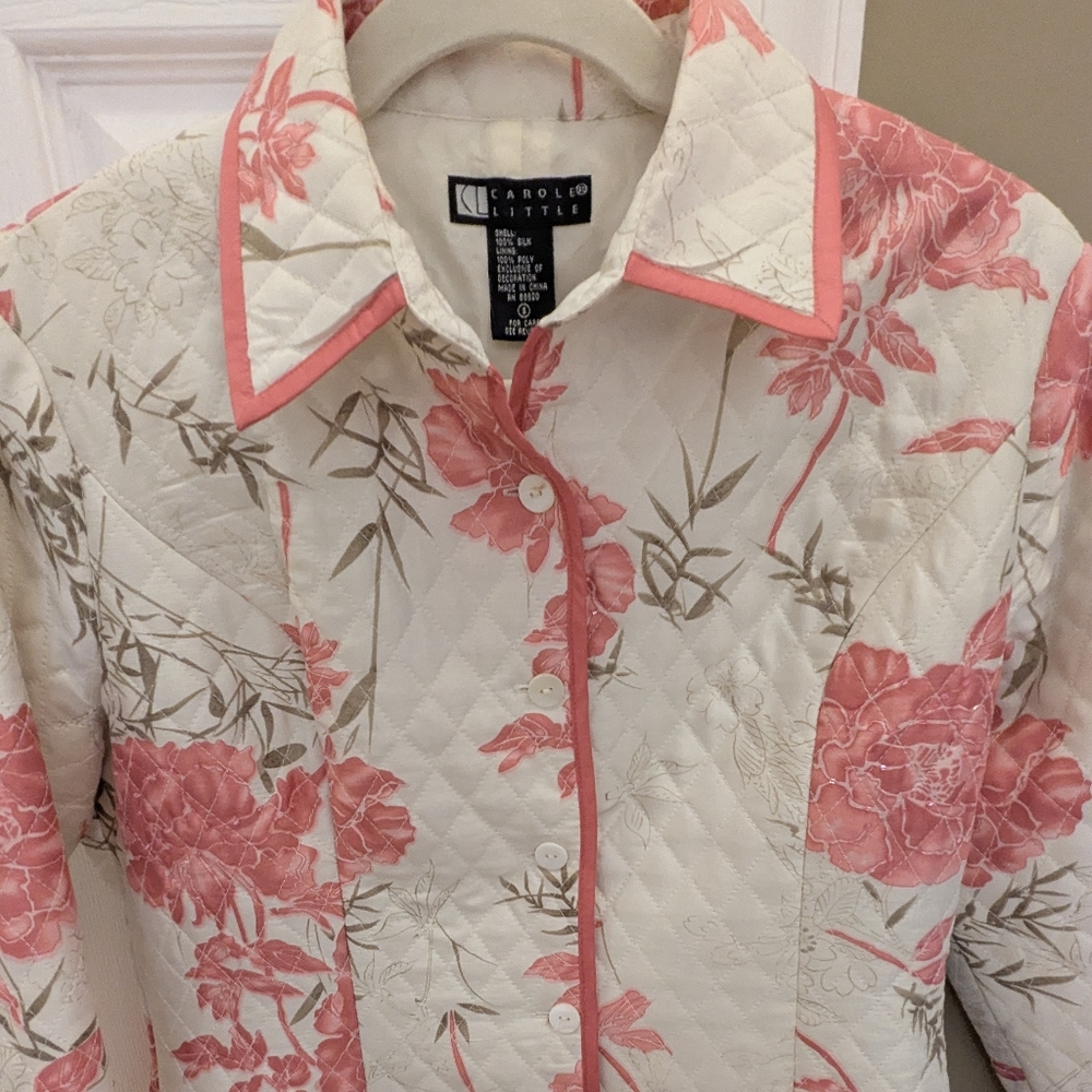 Vintage Carole‎ Little Quilted Silk Soft Pint Floral Jacket